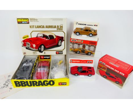 Polistil - Bburago - 3 x boxed models, Ferrari 308 GTB in 1:25 scale # S61, Porsche 911 in 1:25 scale # S82 and a Lancia Aure