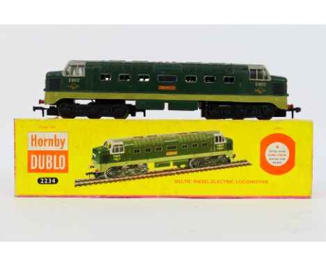 Hornby Dublo - A boxed Deltic Diesel-Electric Locomotive named Crepello, 2-rail # 2234. The model would benefit from cleaning