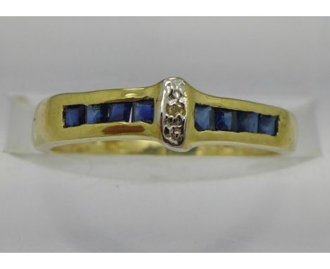 A 9ct gold, sapphire and diamond ring, weight 1g, size N