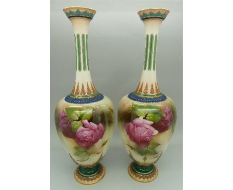 A pair of Royal Worcester vases, pattern 281, H1538, signed Hood, year 1908, height 26cm