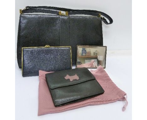 A Mappin & Webb handbag with purse and mirror and a Radley purse