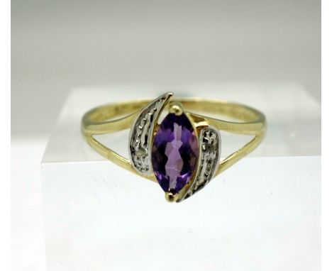 A 9ct gold, amethyst and diamond ring, weight 1.2g, size O