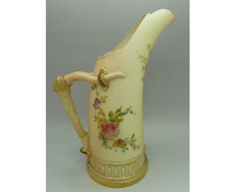 A Royal Worcester blush ivory tusk vase, 1900, pattern 1116, height 20.5cm