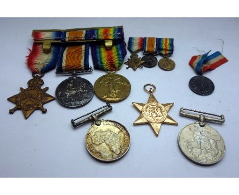 A trio of WWI medals to Lieut. R. Carson A.I.F., the Star marked 411 Pte. R. Carson 9/Bn. A.I.F., with miniatures and medalli