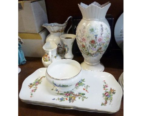 Aynsley vases and jugs and two Crown Staffordshire sandwich plates