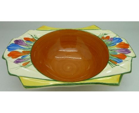 A Clarice Cliff Crocus pattern dish, a/f, length 17cm