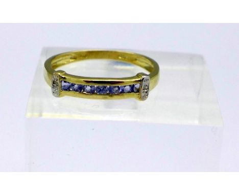 A 9ct gold, tanzanite and diamond ring, weight 1.3g, size N