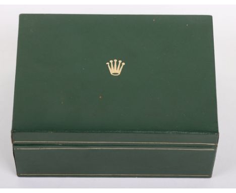 A Rolex wristwatch box, green leather and embossed with the Rolex logo, unfitted, 12cmx9cm