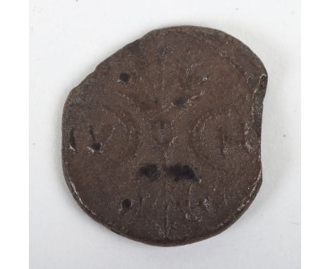British Iron Age, Celtic, Catuvellauni, Cunobelin, AR Unit, Two Leaves Type, North Thames Region, CV-N, two wide leaves, abov
