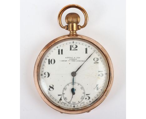 A 9ct gold presentation open face pocket watch, the dial marked Kendal & Den London, Makers to the Admiralty, white enamel di