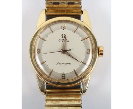 An 18ct gold Omega Seamaster, Automatic, circa 1960, movement no: 16102580, silvered dial, with number and baton numerals, sw