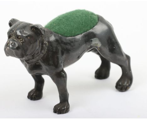 A pewter pin cushion, modelled as a British Bulldog, 11cmx8cm