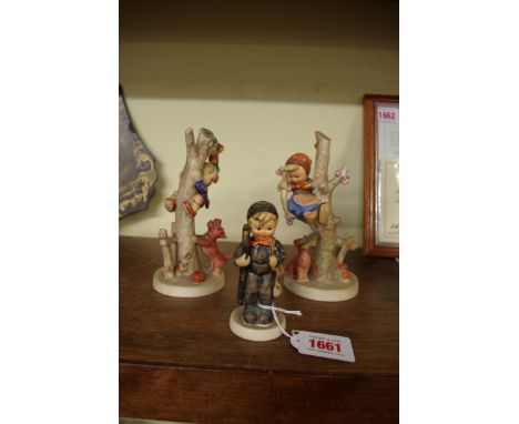 Three Hummel figures,&nbsp;comprising 'Culprits'; 'Out of Danger'; and 'Chimney Sweep'. 