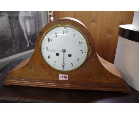 A 19th century burr walnut Napolean mantel clock, striking on a gong, 47cm wide. 