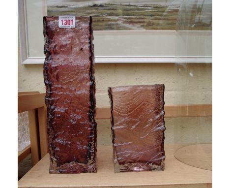 Two Whitefriars style amethyst glass vases, largest 30cm high. 