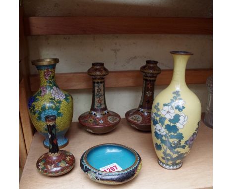 Five items of Oriental cloisonne enamel,&nbsp;largest 18cm.&nbsp; 