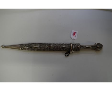 A dagger, in filigree scabbard, with triple fullered blade, blade 28cm. 