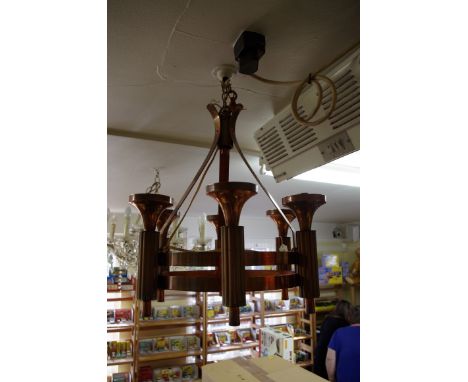 A vintage copper six branch ceiling light. 