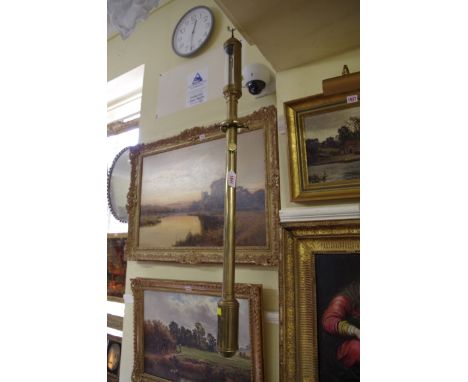 A brass ship's barometer and gimbal,&nbsp;the silvered dial inscribed 'JJBLM 16 &amp; 20 RN Desterro, Lisbon'. 