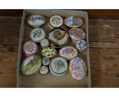 Eleven Halcyon Days enamel boxes; together with five other similar enamel boxes. 