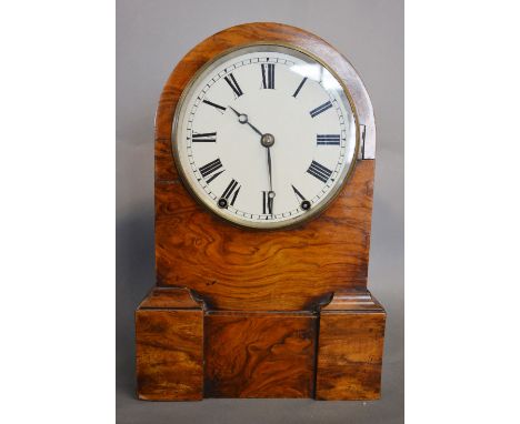 A 19th Century Burr Walnut Dome Shaped Mantle Clock, the enamel dial with Roman numerals and two train movement, 37.5 cms tal