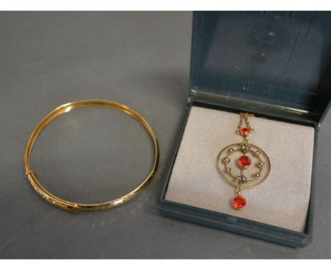 A 9ct Gold Pendant with Necklace, together with a 9ct gold bangle