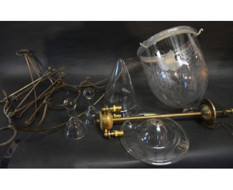 An Engraved Glass Ceiling Light, together with another light fitting