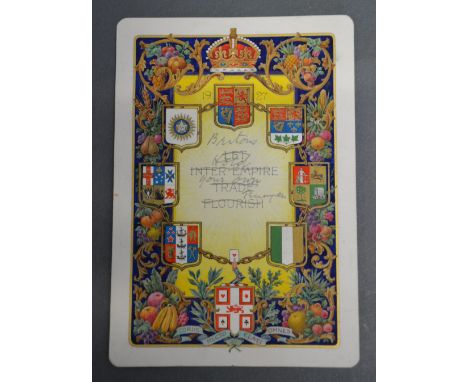 A Playing Card Original Illustration depicting Royal Crests within Fruit and Scroll Border, watercolour on card, date 1927, 1