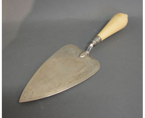 A Victorian Silver Trowel with Shaped Ivory Handle, London 1863, 29 cms long