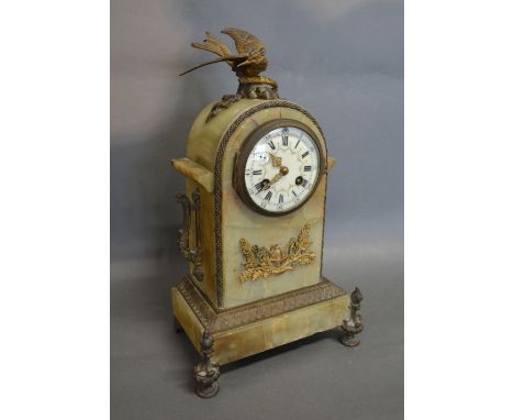 A 19th Century French Gilt Metal Mounted Dome Shaped Mantle Clock with Bird Cresting raised on low shaped feet the enamel dia