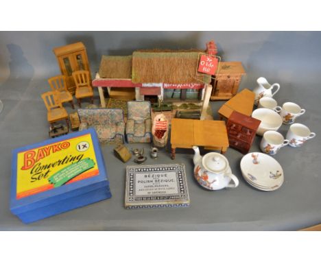 A Collection of Dolls' House Furniture together with a Bayko converting set in original box, a model building and a dolls' te