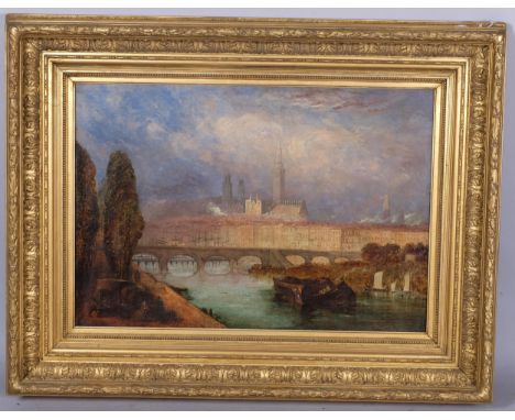 After JMW Turner, Rouen from St Sever, 19th century oil on canvas, unsigned, 45cm x 66cm, framedGood condition, 1 small patch