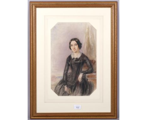 Alfred Edward Chalon RA (1780 - 1860), portrait of a woman, watercolour, 39cm x 24cm, framedGood condition 