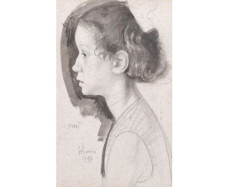 Francesco OLIVUCCI (Italian 1899-1985) portrait of a young woman, pencil and water colour wash on paper, dated 1947, 16cm x 2