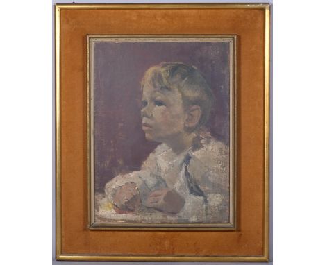 Leo COLE? Portrait of a Child, oil on canvas lined hardboard, 31cm x 41cm, framed. Signed 'Leo . Cole' to reverse and industi