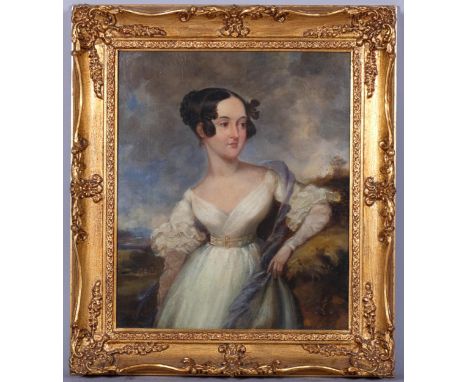 A.E. Chalon (British 1780-1860), Portrait of a Young Lady, oil on canvas, 28cm x 33cm, framed, unglazed.Signed lower right, '