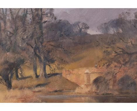 Trever Chamberlain (born 1933), in the Chiltern Hills, oil on canvas, signed with Exhibition label verso, 1984, 26cm x 36cm, 