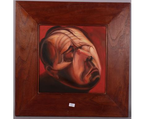 Contemporary surrealist head portrait, oil on canvas, indistinctly signed verso, 45cm x 45cm, framedGood original condition 