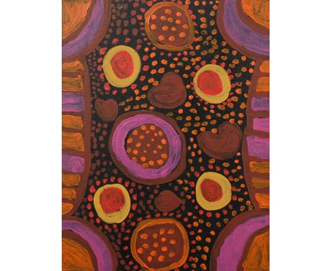 Lucy Ken (Aboriginal artrist), Rockhole, acrylic on canvas, 2003, signed verso with artist information, 46cm x 35cm, unframed