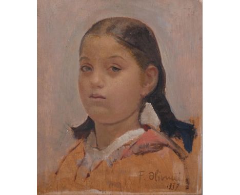 Francesco OLIVUCCI (Italian 1899-1985), portrait of a young girl, oil on board, 34cm x 40cm, signed 'F Olivucci 1937' lower r