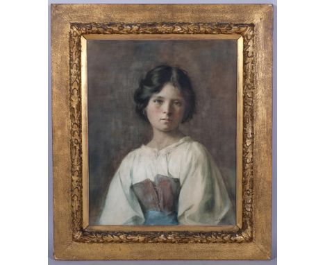 M A Pearson, portrait of a country girl, watercolour, signed and dated 1899, 54cm x 44cm, framedSome very light foxing on the