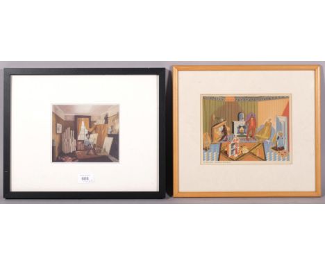 Eric Ravilious, The Dolls At Home, lithograph, image 15cm x 20cm, together with a Ravilious re-print, framed (2)Doll's image 