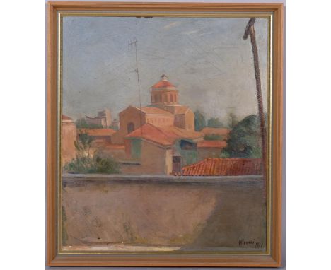 Francesco OLIVUCCI (Italian 1899-1985), untitled landscape, oil on board, 37cm x 43cm, framed, unglazed, signed and dated 'Ol