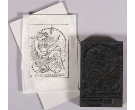 Dante Rosetti, handmade printing block with title "Dum Spiro Spero", hand cut by Swaines of Whitefriars, 10cm x 6.5cm, togeth