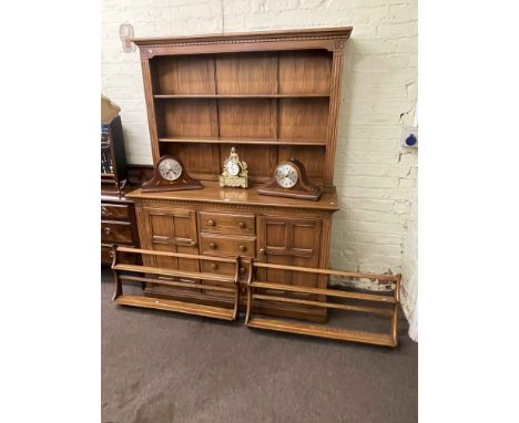 Ercol Mural shelf back dresser and pair Ercol open wall racks (3).