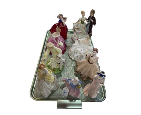 Four Royal Doulton figures, four Coalport and one Royal Worcester (9).