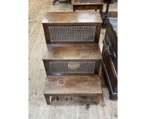 Victorian mahogany and bergere panelled commode steps, 68.5cm by 52.5cm by 62cm.