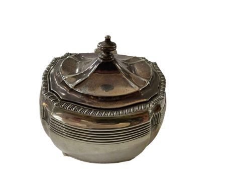 Victorian silver caddy by Charles Stuart Harris on ball feet, London 1894.