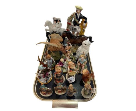 Tray lot with Hummel, Capo di Monte, Beswick, etc.