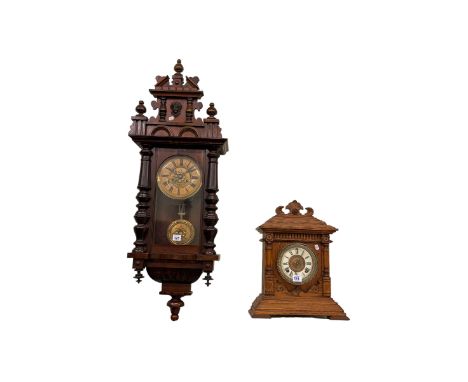 Victorian Vienna style wall clock and oak mantel clock (2).